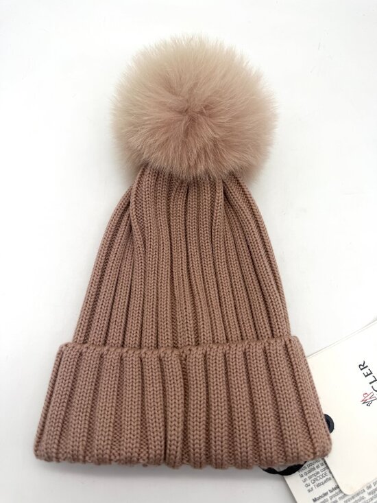 Moncler Knit Ribbed Beanie Hat With Pom 100% Wool Made in Italy main image 5
